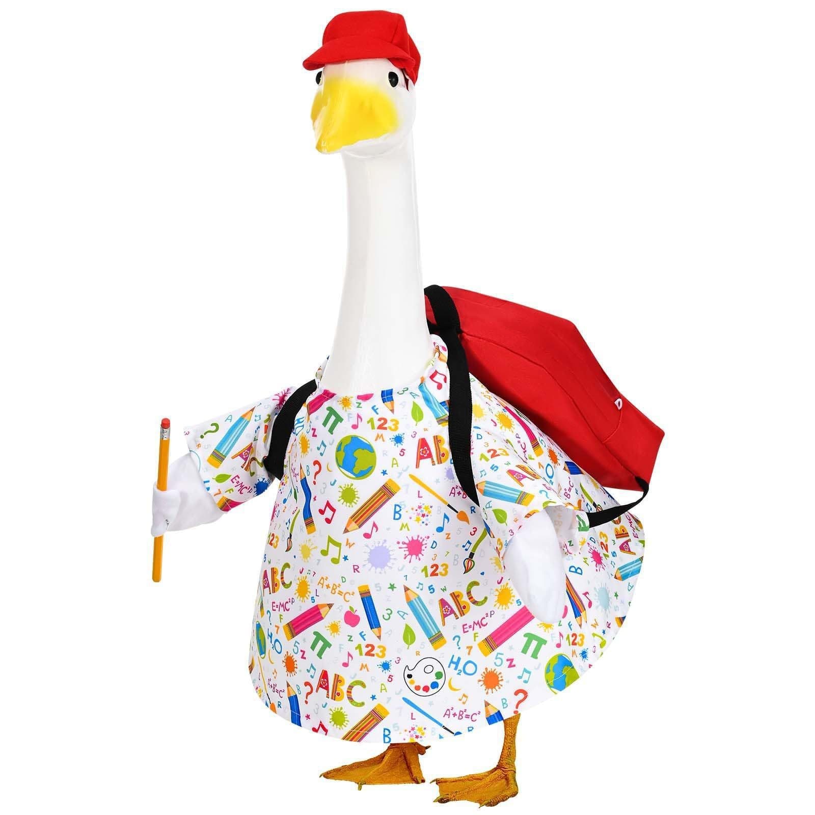 Cross-border Back-to-School Porch Goose Costume, Yard Goose Statue Outfit for 23-Inch Statue Yard Lawn Garden