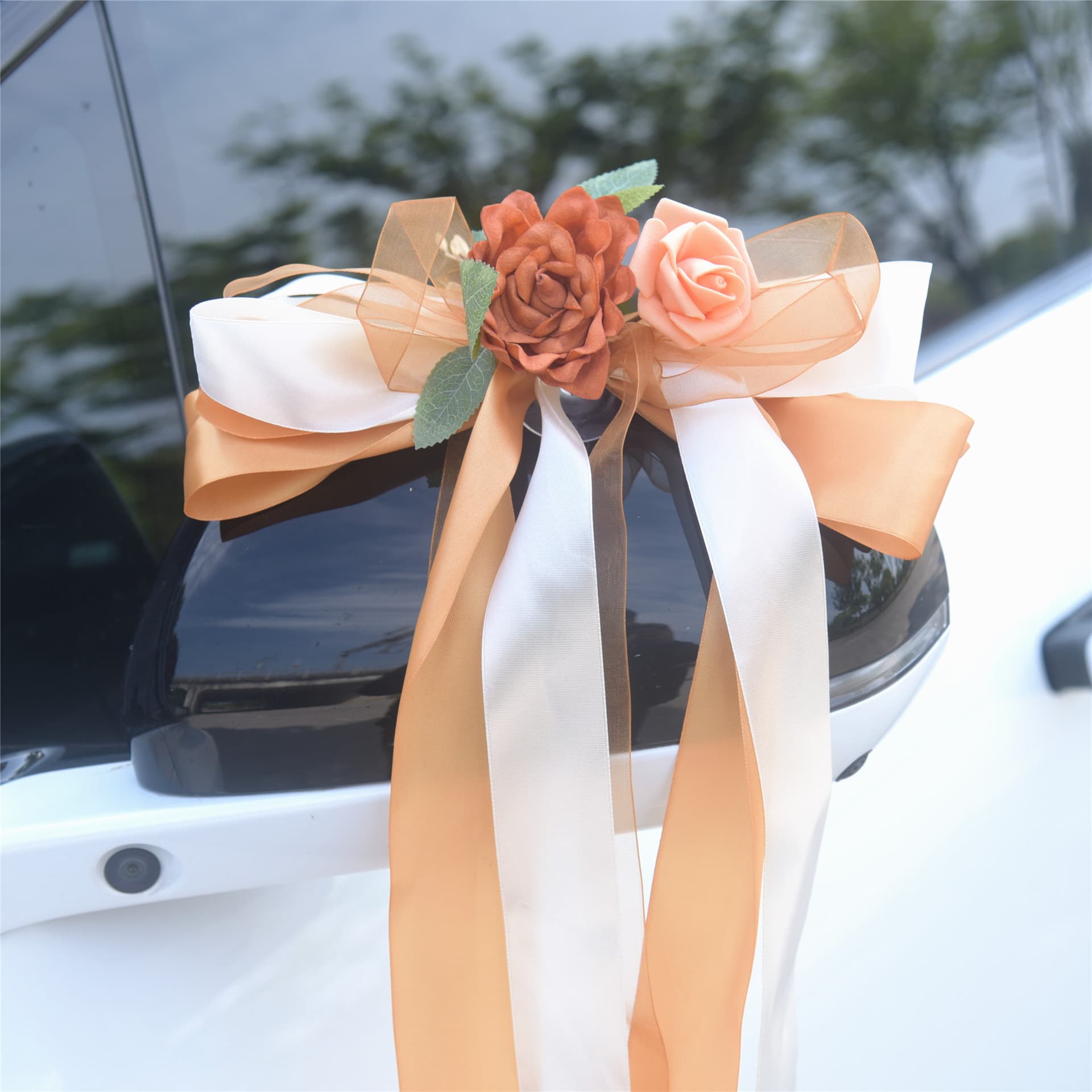 246 Wedding Car Rearview Mirror Decoration Flower Door Handle Bowknot Decoration European American Vintage Artificial Flower Wedding Chair Back Flower