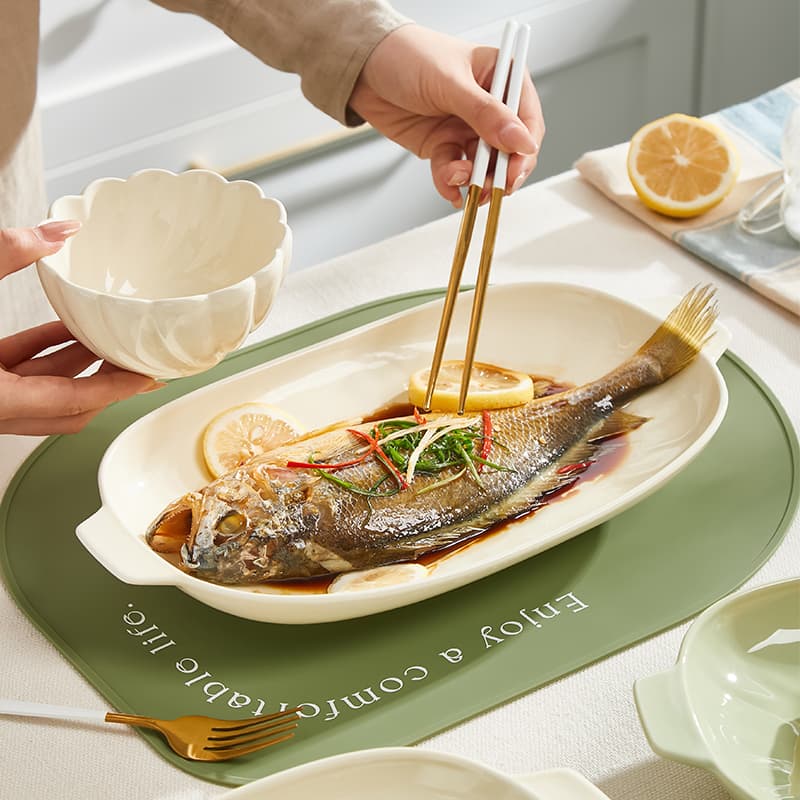 2024 Double-Handled Ceramic Fish Plate, New Style Steamed Fish Dish, Large Serving Platter, Fish Bowl