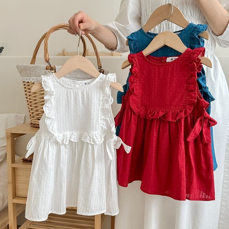 Korean-style children's summer new girls' sweet elegant jacquard vest lotus leaf dress red fairy dress