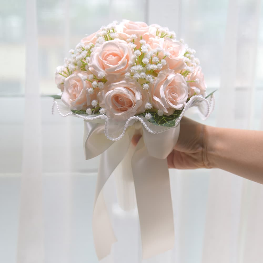 093 Rose and Baby's Breath Bouquet, Outdoor Wedding, Forest Style, Preserved Plastic Flowers, Bridal Artificial Flowers, Photography Props