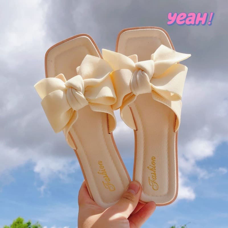 Small fragrant bow mid-heeled women's slippers, high-looking, fashionable and versatile fabric straps with tassels for outer wear, seaside beach slippers
