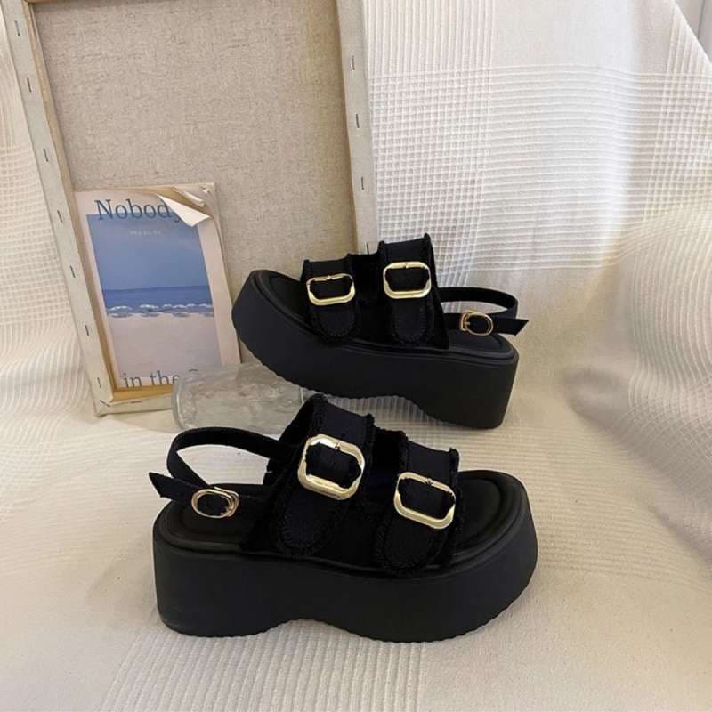 Thick-Soled Platform Denim Sandals for Women Summer 2026 New Style Versatile Roman Wedge Heels