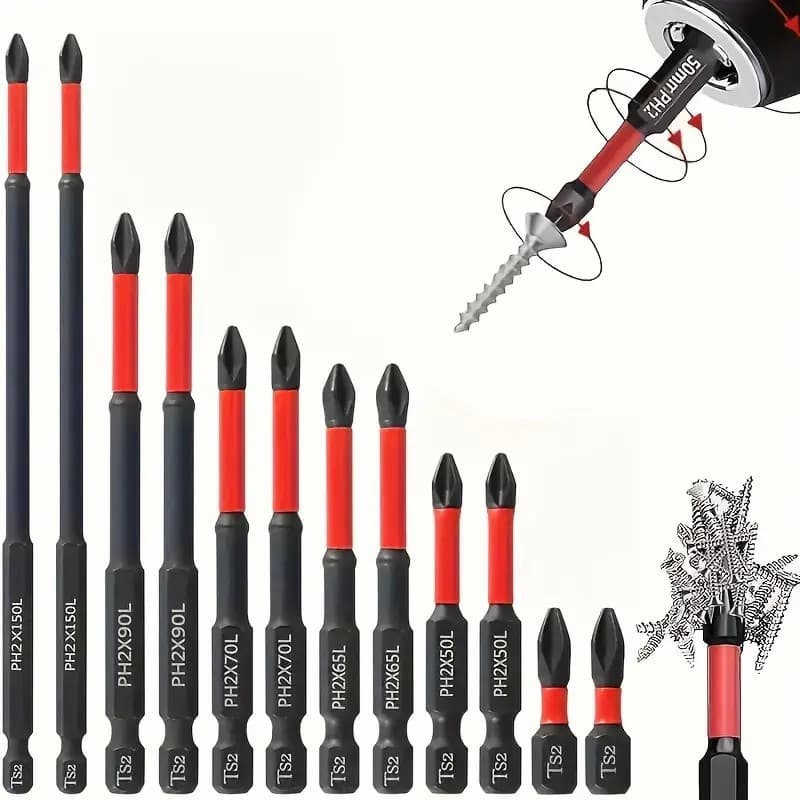 S2 Anti-Slip Teeth Impact-Resistant Strong Magnetic Screwdriver Bit Cross Head High Hardness Drill Tungsten Steel Electric Screwdriver Screw Sleeve