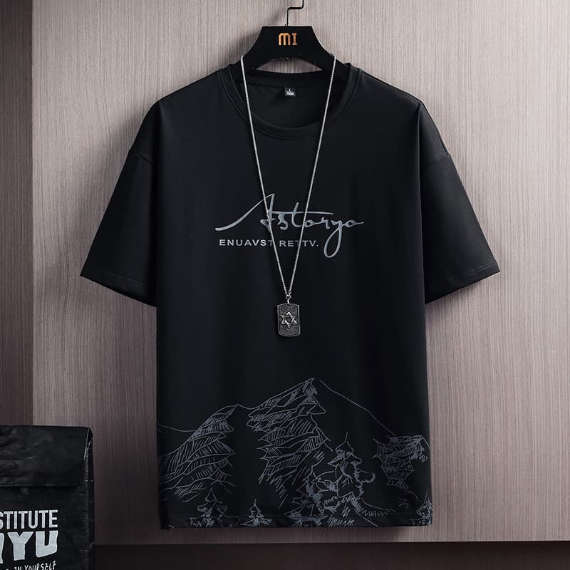 2025 Hong Kong Style Summer Korean Version Sportswear Set for Men Loose Fit T-Shirt Student Short Sleeve Simple 5-Inch Shorts Cross-Border Wholesale