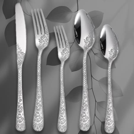 Cross-border Trade 410 Stainless Steel Western Tableware Set with Rose Pattern Steak Knife Fork Spoon Home Dessert Fork Spoon
