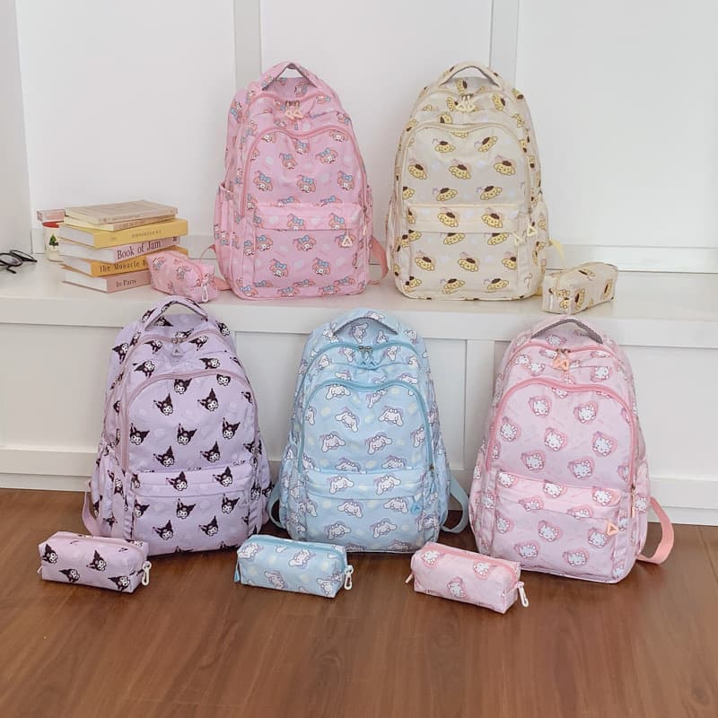 Cross-border Nylon Backpack for Girls 2025 Large Capacity Cartoon Print Middle School High School Students Campus Style