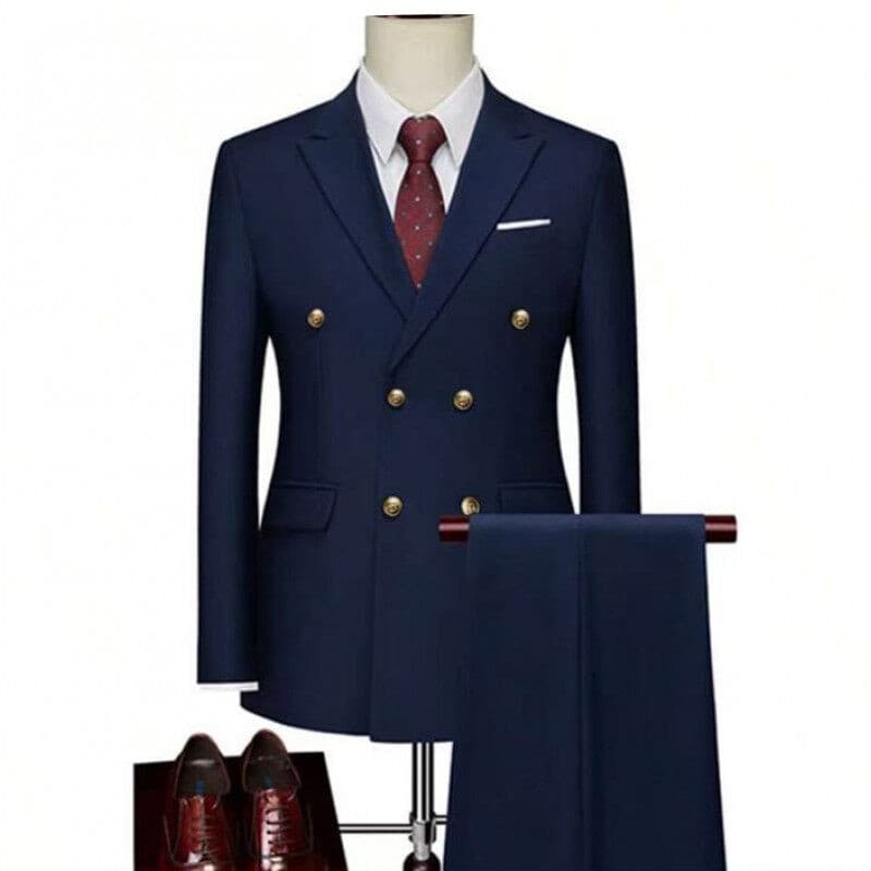 Cross-Border Double-Row Gold Button Suit Suit for Men, Performance Host, Groom, Wedding Photo, Wedding Party Suit for Men
