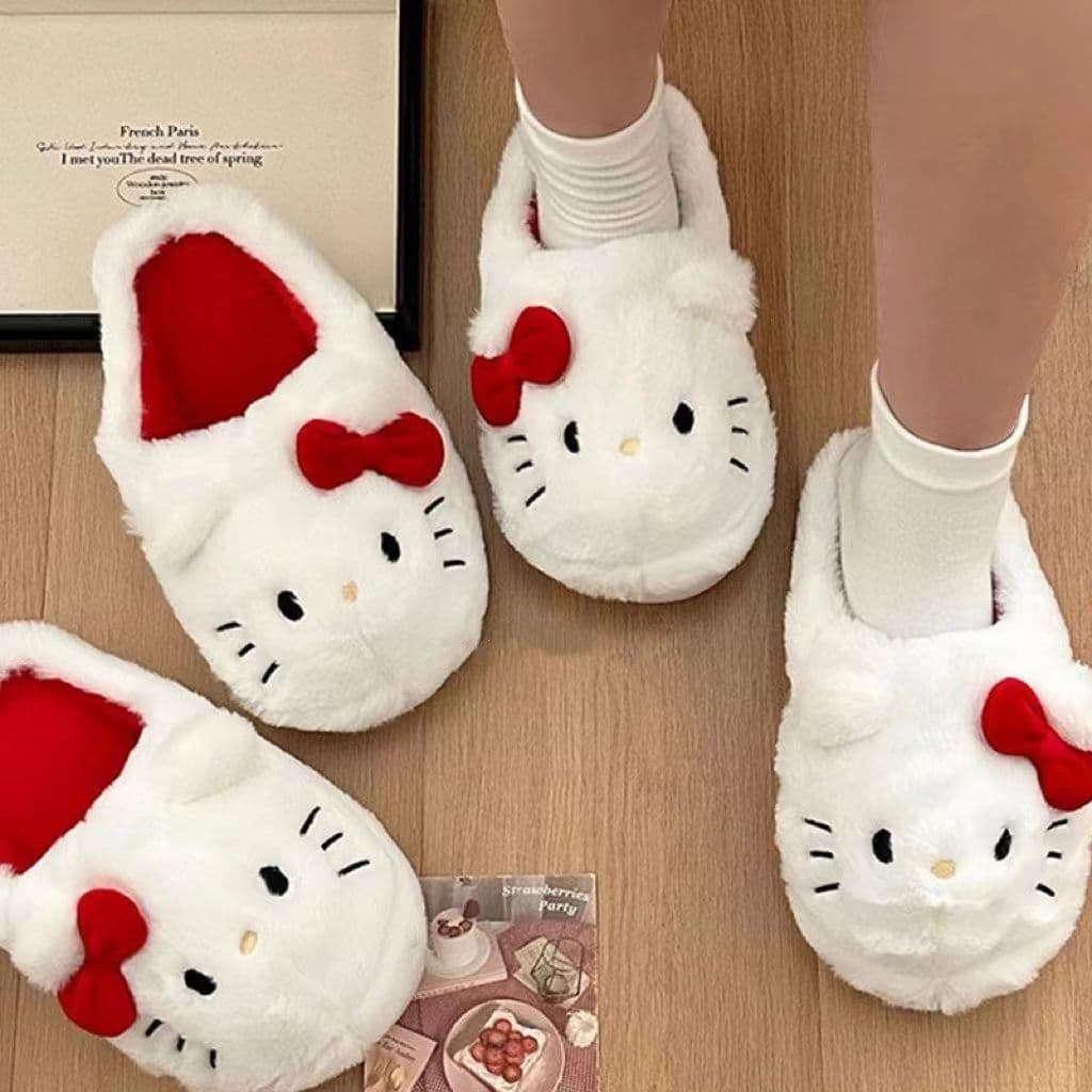 Kitty Cat Cotton Slippers for Women Cute Ins Furry Slippers for Autumn and Winter Can Be Worn Outside Home Indoor Soft-Soled Warm Cotton Shoes