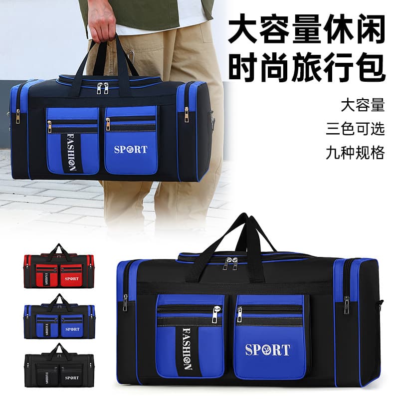 Large-capacity portable sports fitness bag new moving checked luggage bag outdoor camping travel crossbody storage bag