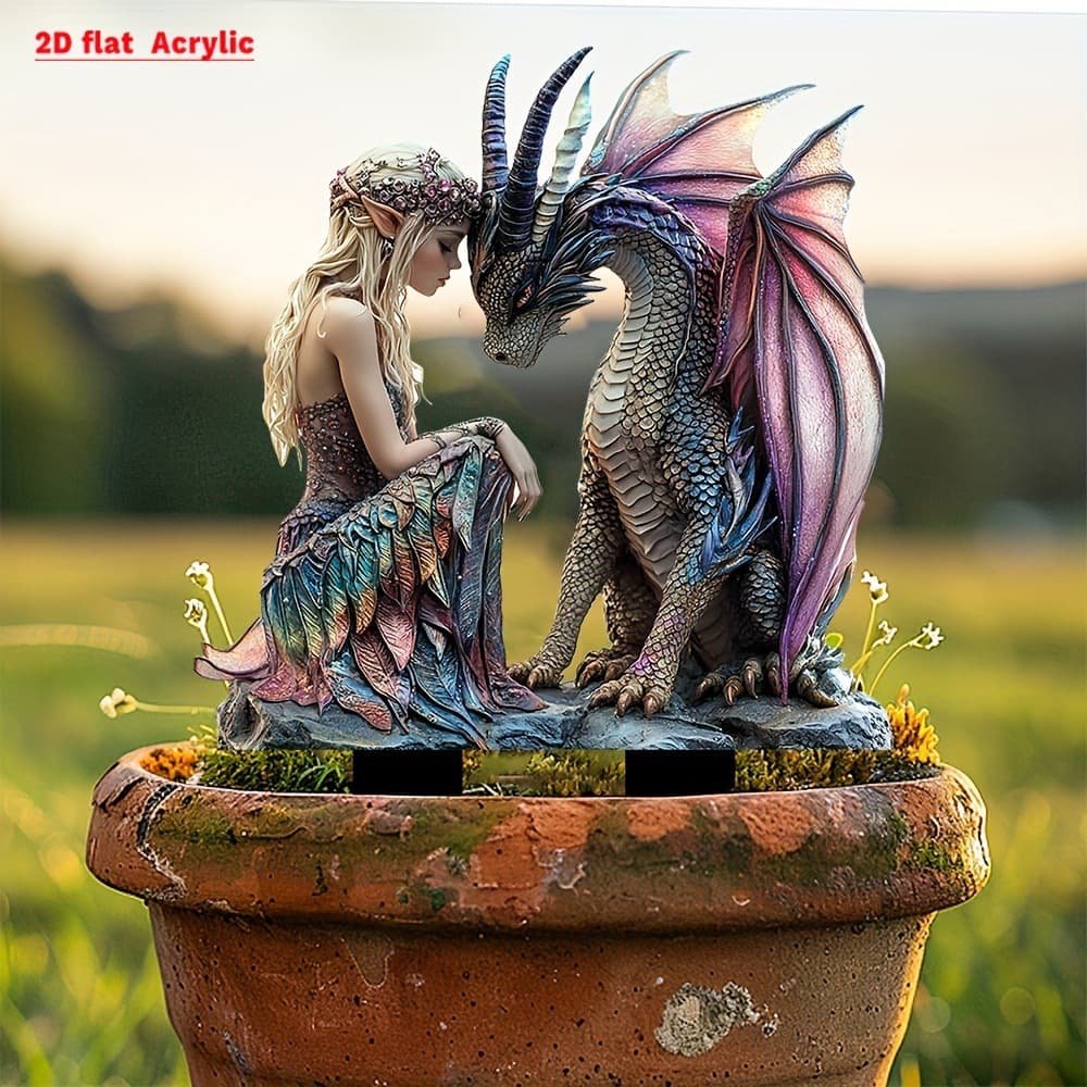Cross-border beautiful dragon-taming elves and pink dragon garden piles, acrylic waterproof and wear-resistant garden ground inserts and pendant ornaments