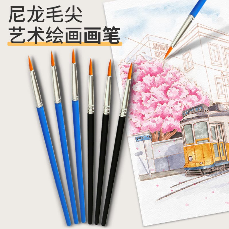 Fine Art Pointed Brush for Gouache, Watercolor, and Oil Painting, Nylon Bristle Paintbrush for Drawing, Graffiti, and Line Art