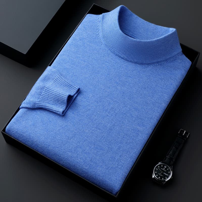 Men's Thick Knit Sweater Fashionable Half Turtleneck Winter Pullover Knit Top Middle-aged Warm Sweater