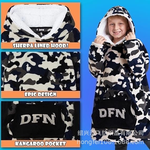 Lazy-style hooded blanket sweatshirt for boys and teenagers, suitable for wearing with a blanket, extra long style.