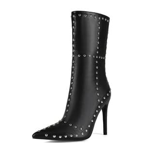 Overseas Sexy Banquet Fashion Rivet Pointed Toe Stiletto Heel Large Size 44 Women's Ankle Boots