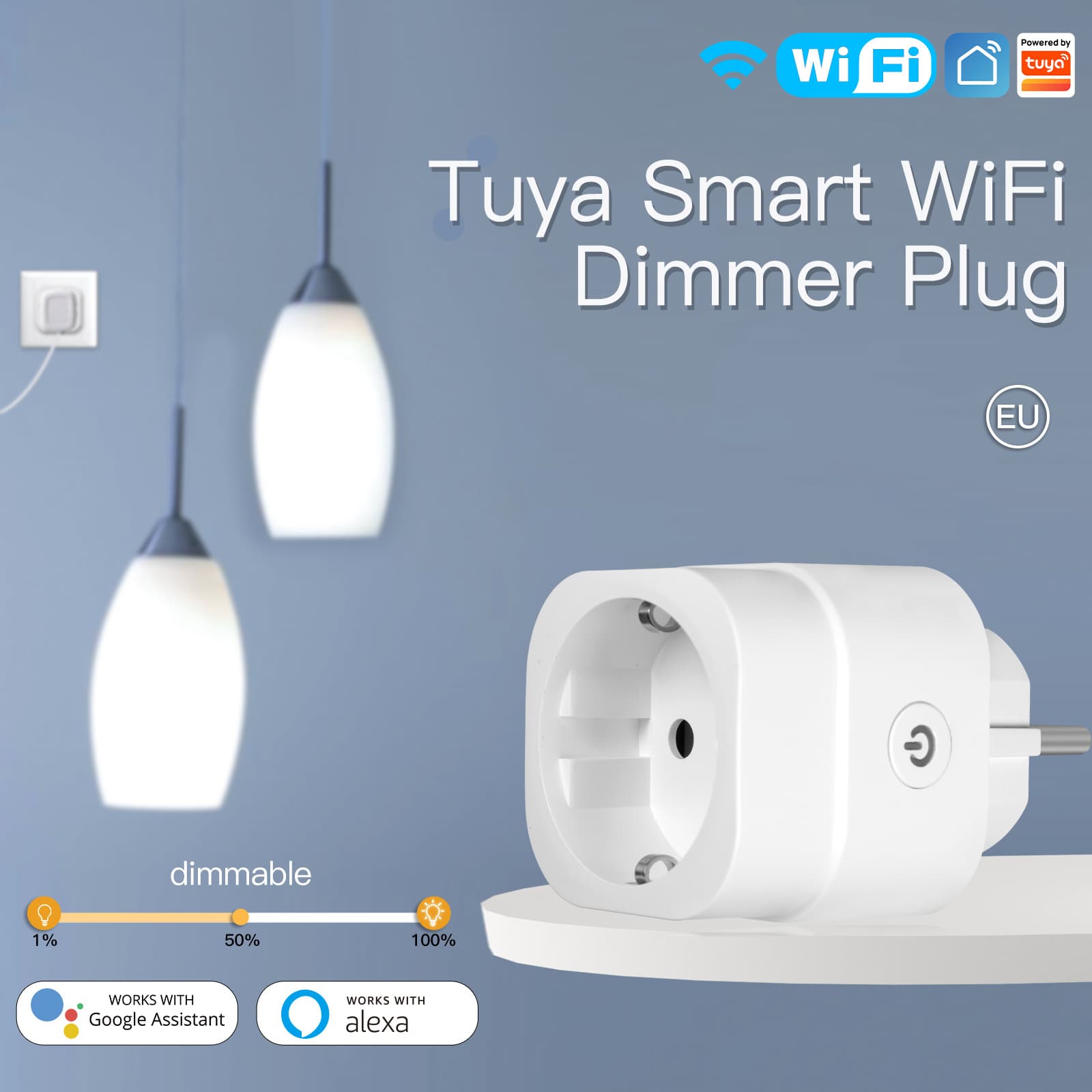Tuya WiFi Smart Home Dimming Plug, App Timer, Voice Remote Control, Dimming Smart Socket