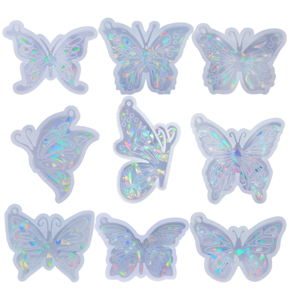 Amazon cross-border holographic laser butterfly combination pendant keychain holographic butterfly DIY decorative silicone mold