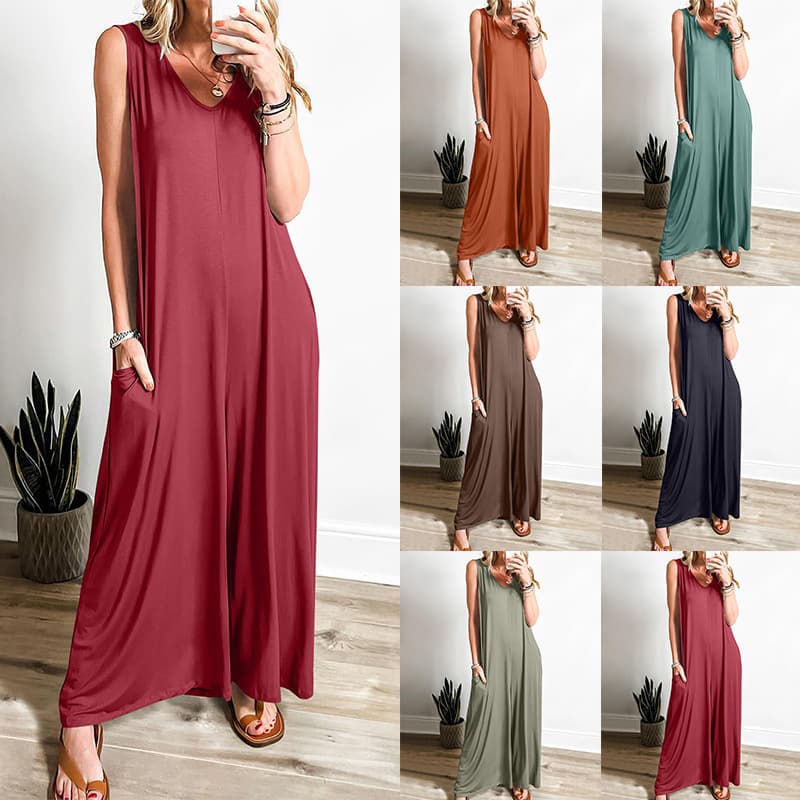Amazon Independent Store TEMU 2026 Summer Fresh Casual Women's Pocket Jumpsuit Thin Fabric Women's Jumpsuit