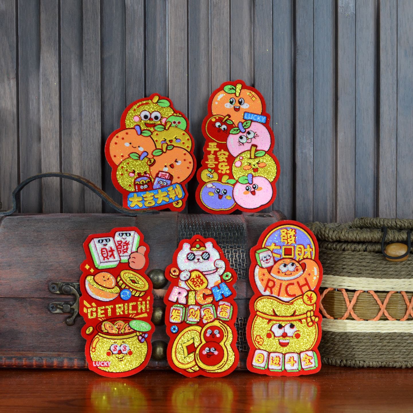 2026 Year of the Horse Adhesive Flocked Gold-Stamped Cute Cartoon Orange Stickers for Good Fortune and Wealth