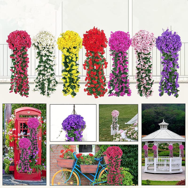 Artificial Violet Flower Vine Fake Flower Rattan Decoration Wall Hanging Plastic Indoor Living Room Ornament Wall Hanging Plant