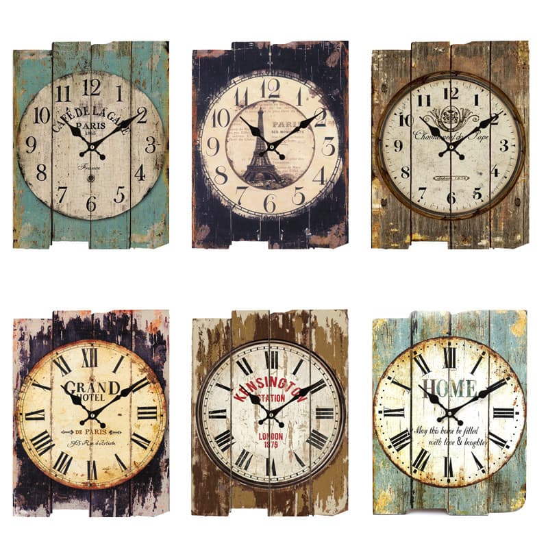 Cross-border hot-selling density board wall clock/retro clock/kitchen living room decorative clock/manufacturer ready-made wholesale clock