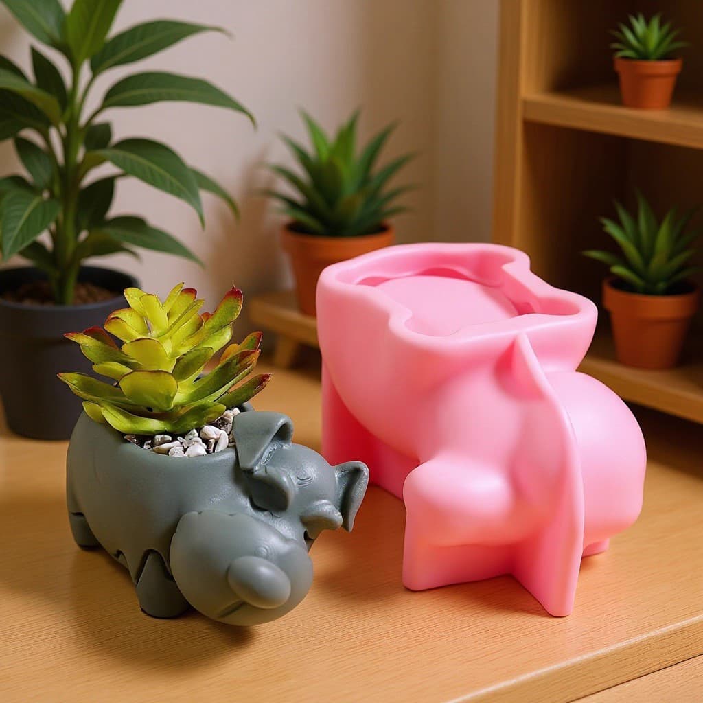 Pig Flower Pot Silicone Mold DIY Succulent Plant Pot Aromatherapy Candle Plaster Decoration Mold C3