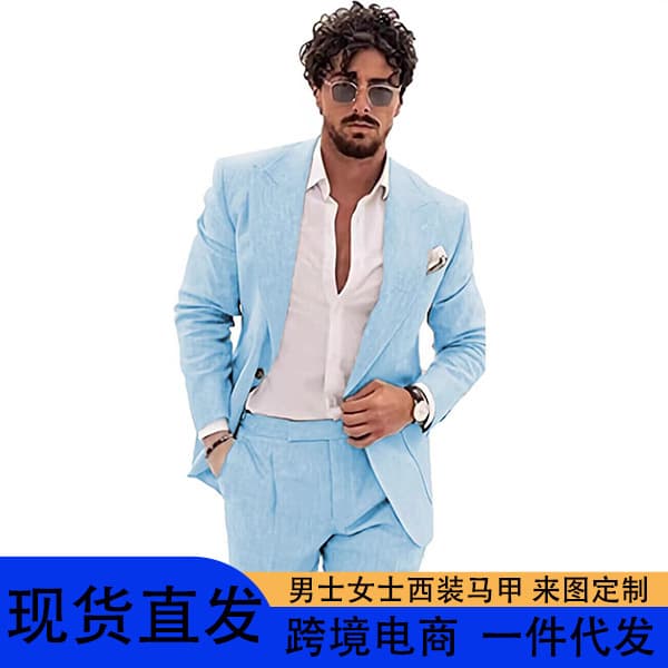 Amazon Men's Casual Blazer Formal Cross-Border New Linen Suit Fashion Slim Fit Wedding