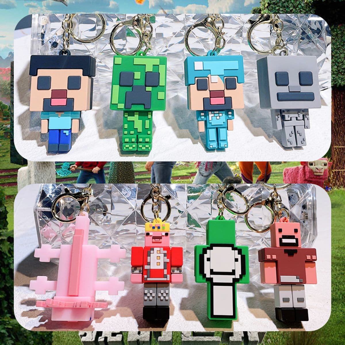 New Creative Minecraft 3D Sandbox Game Keychain Couple Keychain Bag Charm