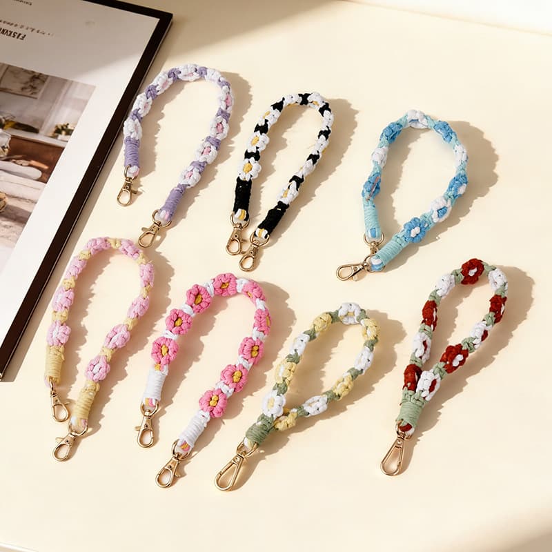 Handwoven Cotton Rope Keychain Multicolor Braided Rope Keychain Anti-loss Phone Lanyard Bag Charm Accessories Rope Wholesale