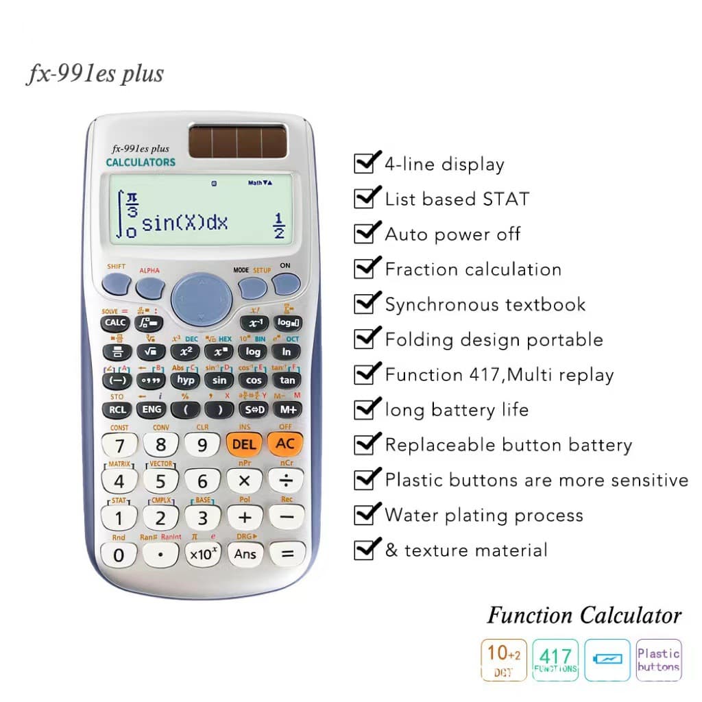 Colorful Logo FX991ESPLUS Second Function Scientific Calculator Student Machine ABS Material Dual Power Supply Available