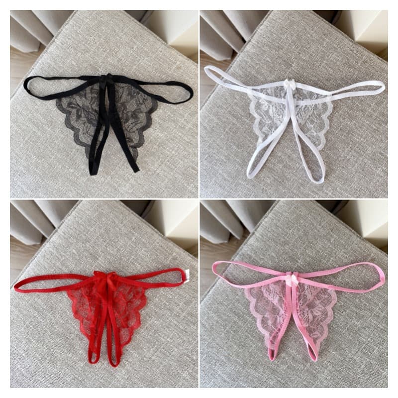 Long Night Lingerie Open Crotch Seductive Sexy Lace Panties Butterfly Knot Open Crotch Thong for Women 3007