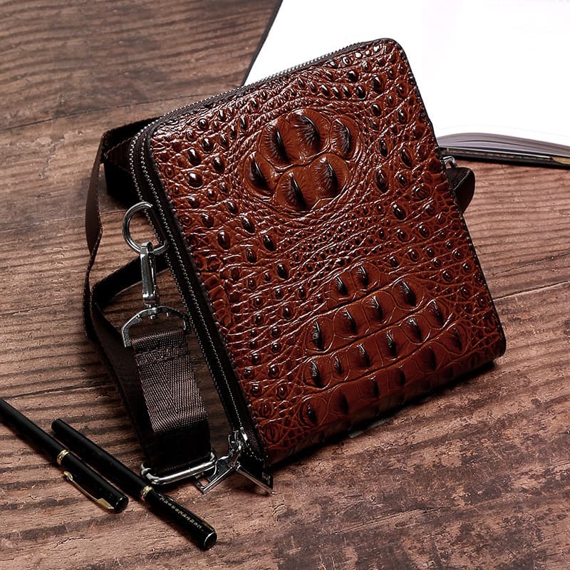 New large-capacity men's crocodile-pattern casual trendy multi-card slot wallet, large-capacity men's shoulder crossbody leather bag