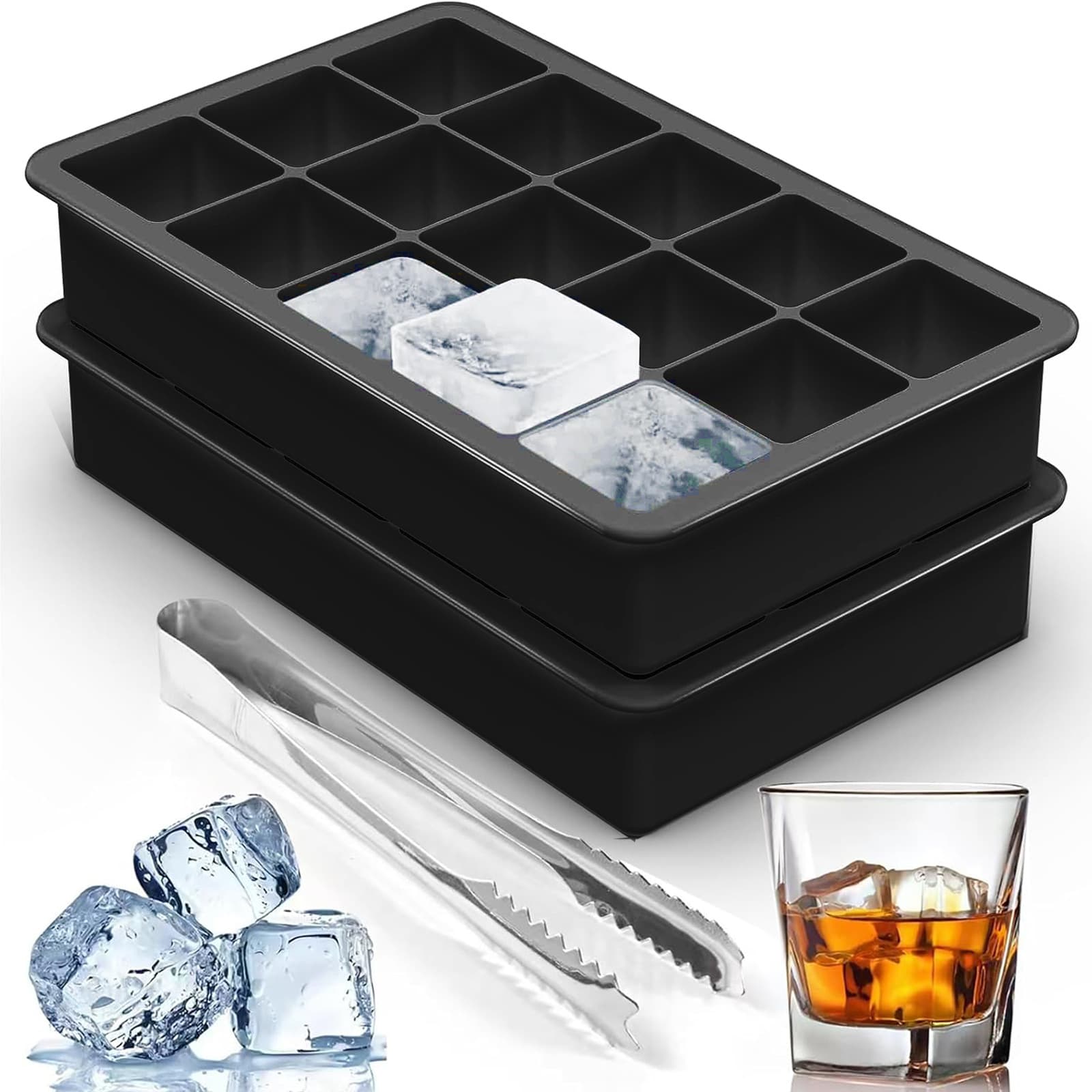 Cross-border Silicone Ice Cube Tray Mold Square with Lid Ice Storage Box Household Food Grade Baby Food Container Ice Making Mold