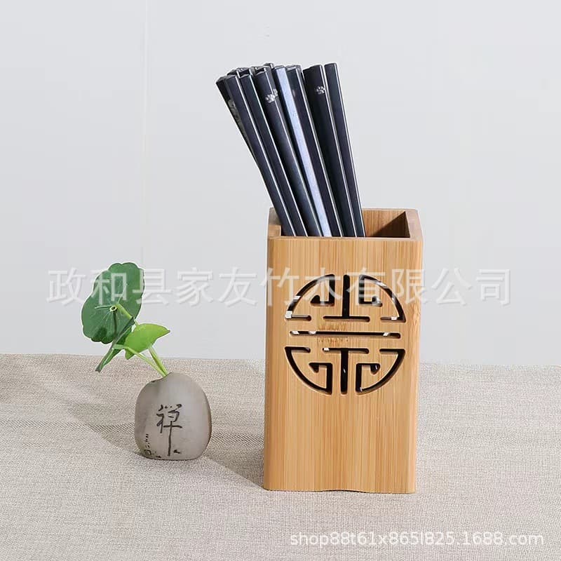 Creative Nanmu Bamboo Chopstick Holder for Home, Hotel, Restaurant Wholesale, Drainage Chopstick Basket Storage Rack, Custom LOGO Available