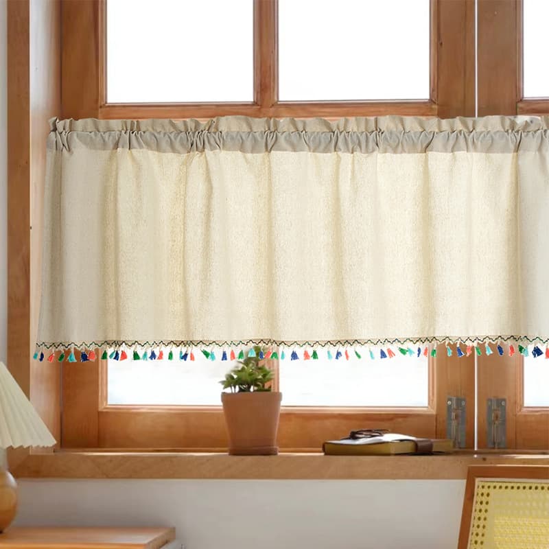 Cotton Linen Tassel Edge Short Curtain Japanese Style Small Cabinet Partition Dustproof Semi-shading Curtain