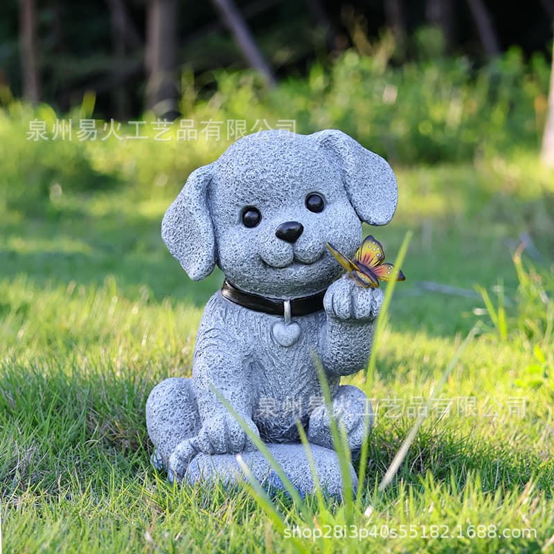 Cross-border Dog Ornament Creative Outdoor Decoration Solar Resin Statue Garden Landscape Lawn Statue