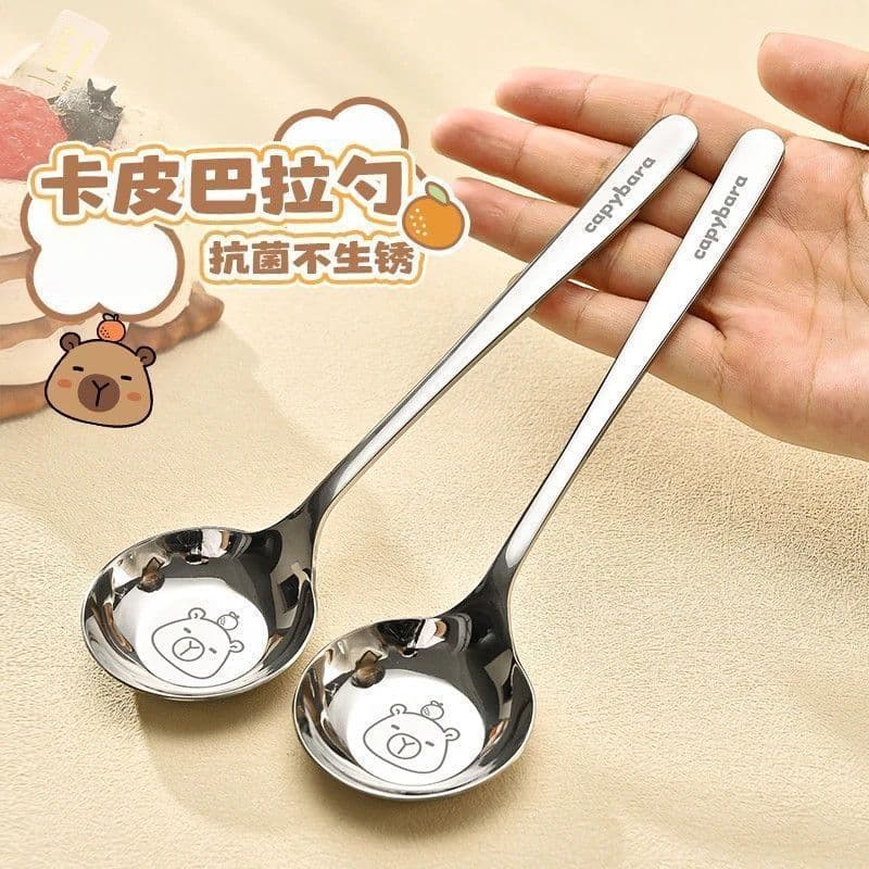 New Capybara Flat Bottom Round Spoon Stainless Steel Spoon Eating Children's Household High Aesthetics Western Spoon Soup Spoon