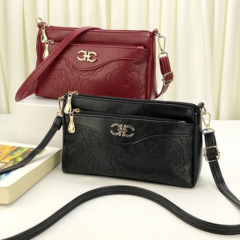Guangzhou Hengli Leather Women's Crossbody Bag Middle-aged Mom Bag Multi-layer Shoulder Large Capacity Coin Purse Small Bag Wholesale