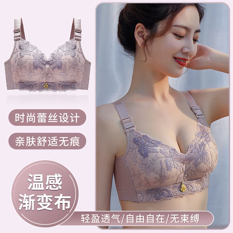 Adjustable Lace Bra Women's Gathered Comfortable Nylon Fabric Side Effect Reduction Back Beauty No Steel Ring Sexy Underwear