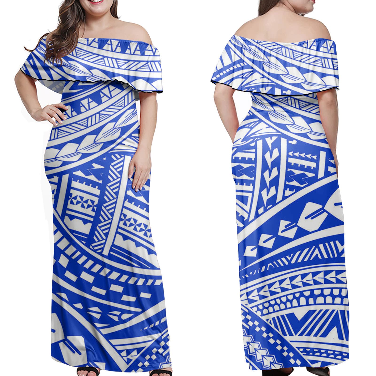 Minimum order for one piece Polynesian short-sleeved one-shoulder dress, elegant European and American long skirt, Samoa custom pattern
