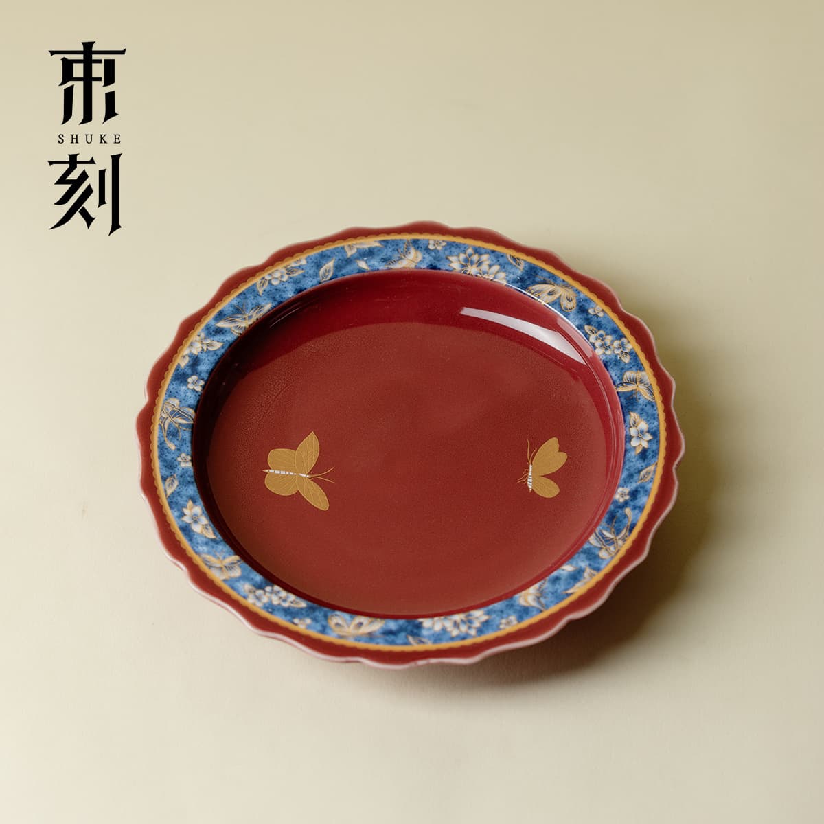 Engraved with gold and silver inlay, blue and white porcelain with a myriad of floral patterns, Chinese red, suitable for home use, dry brewing, teapot tray, tea ceremony accessories.