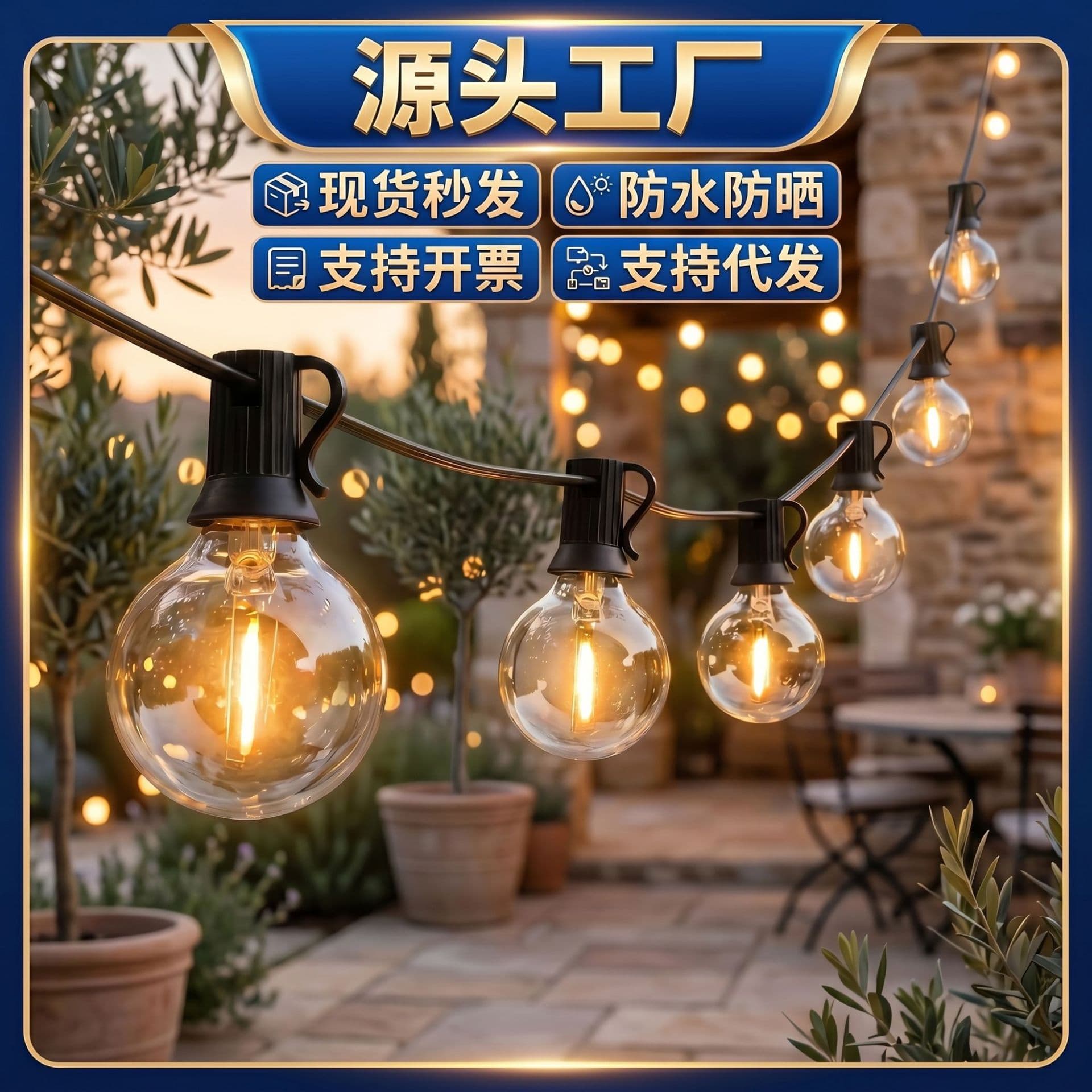 G40 light string outdoor waterproof led light string 24V220V American standard European standard courtyard wedding Christmas camping atmosphere light