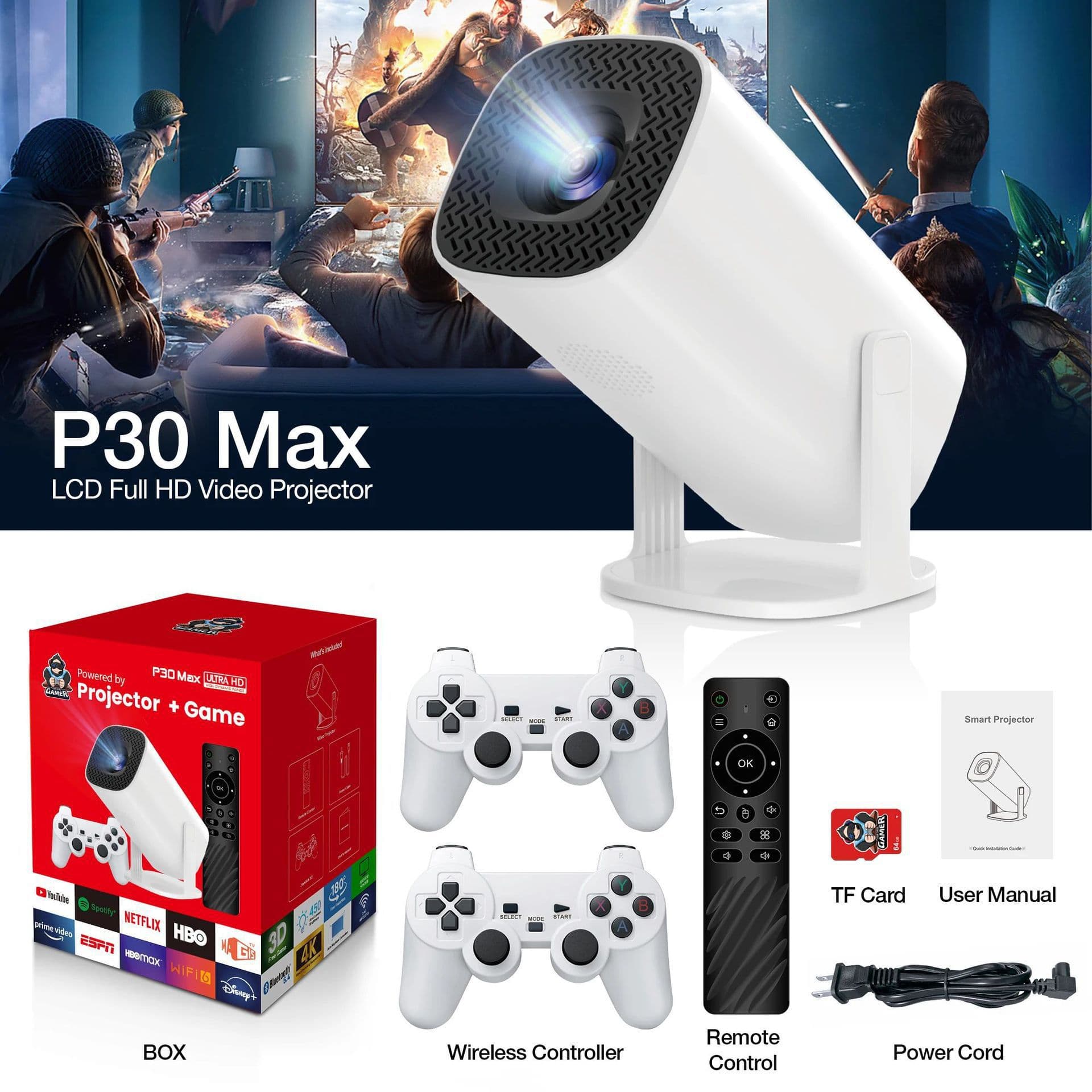 Cross-border P30MAX game projector game Android 4K home WIFI game console 720P HD projector