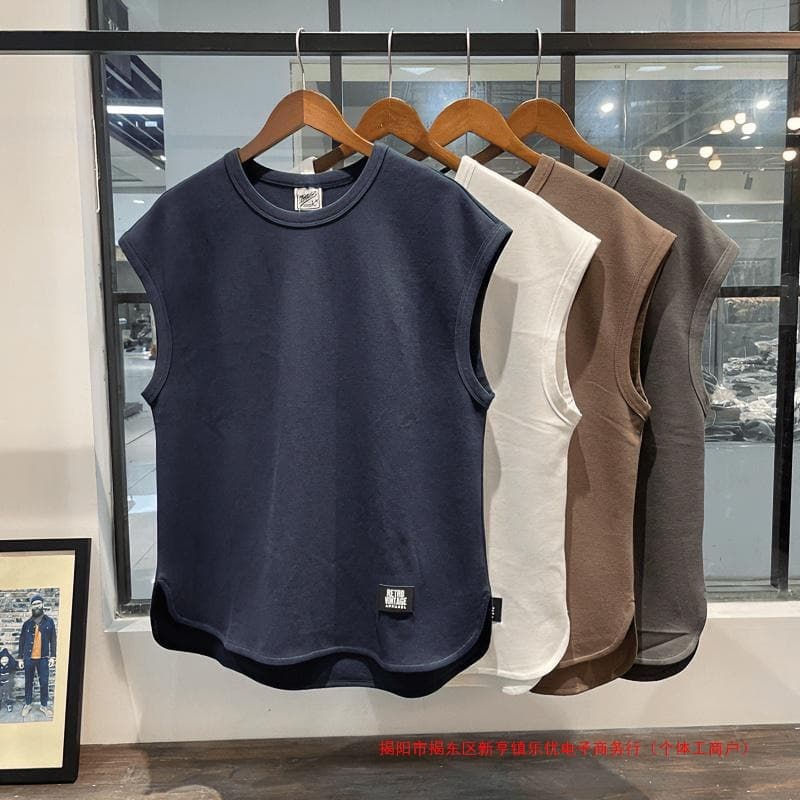 Clearance leakage sleeveless vest men's summer waistcoat T-shirt casual trendy brand versatile solid color large waistcoat vest for men