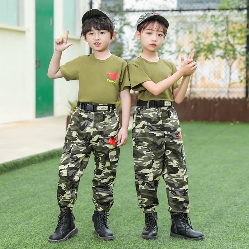 Children's camouflage uniform summer camp outdoor training clothing for primary, middle and high school students, military training uniforms, short-sleeved training uniforms, summer wear