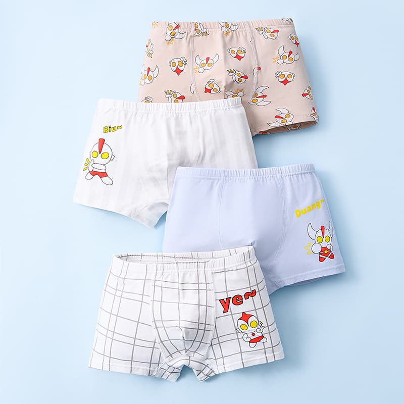 Boys' Cotton Underwear Antibacterial Flat-Cut Boxer Shorts for Middle And Large Children Comfortable Breathable Innerwear