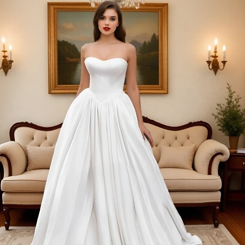 European and American Cross-border Bride Light Wedding Dress, White Strapless Trailing Gown, Simple Slim Fit Plus Size Elegant Dress
