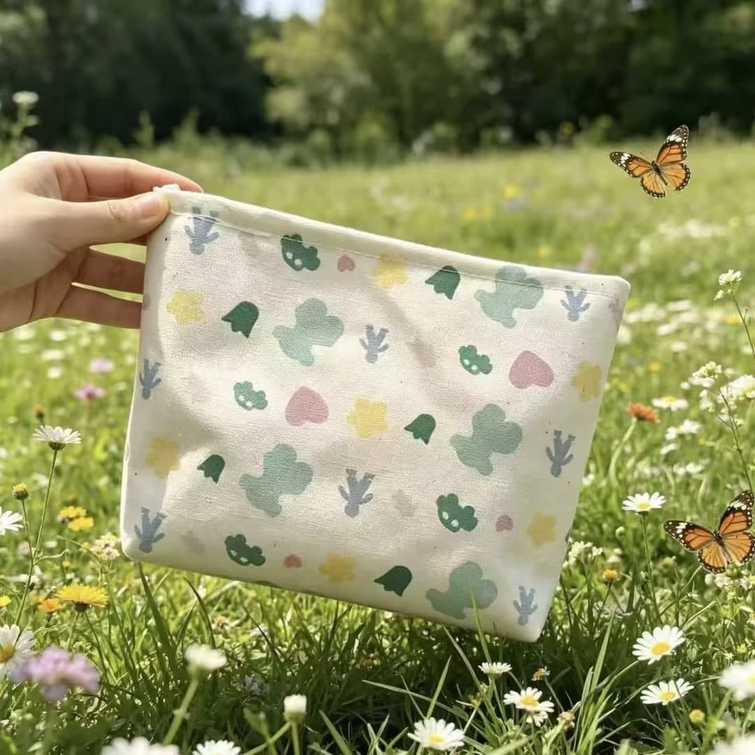 Heart Handheld Makeup Bag Corduroy Zipper Storage Bag Lightweight Portable Makeup Travel Wash Bag Cosmetics