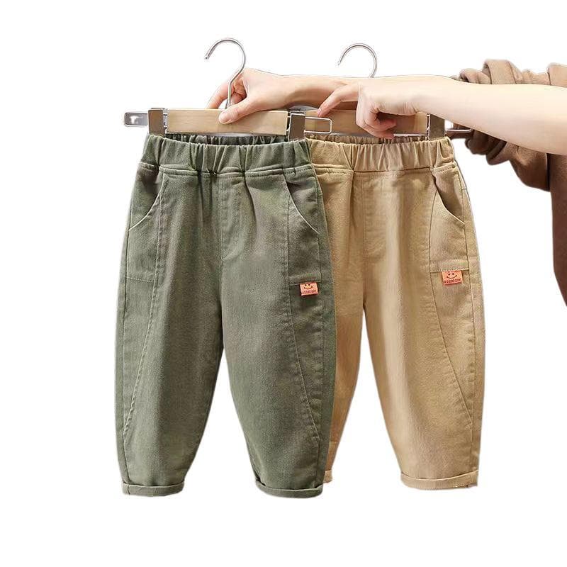 Boys Casual Long Pants Spring Autumn Style Kids Fashionable Sporty Cotton Middle Waist Elastic Belt Cartoon Print