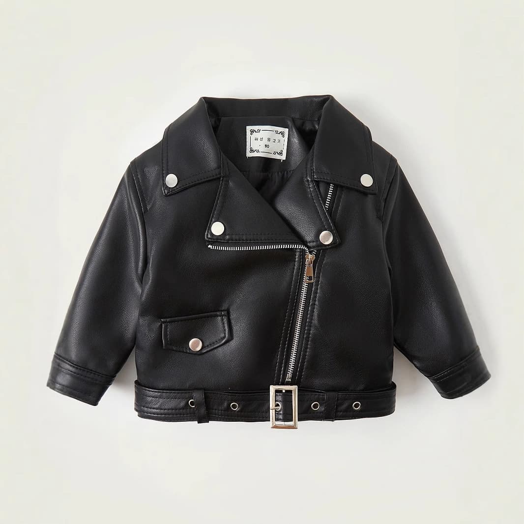 2025 Spring/Autumn Fashion Girls' Leather Cardigan Motorcycle Jacket, Korean Style, Stylish, Versatile Jacket for Boys and Girls